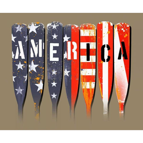 America - Oars White Modern Wood Framed Art Print by Baldwin, Jim