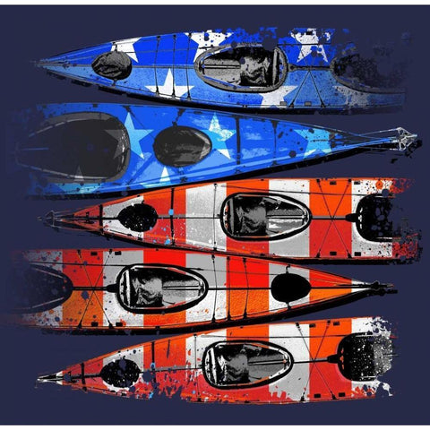 Flag Kayaks Black Modern Wood Framed Art Print by Baldwin, Jim