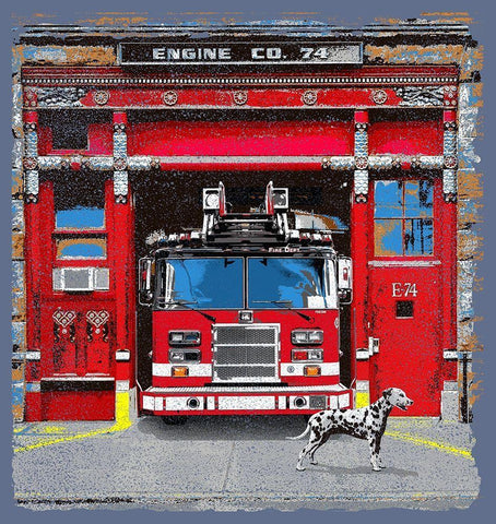Engine Co. 74 Black Ornate Wood Framed Art Print with Double Matting by Baldwin, Jim