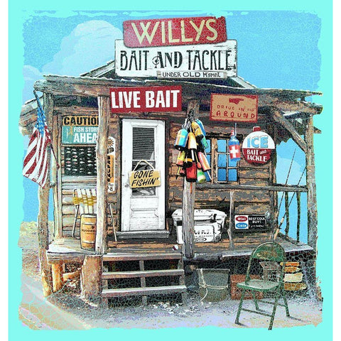 Willys Bait and Tackle Gold Ornate Wood Framed Art Print with Double Matting by Baldwin, Jim