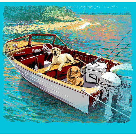Boat of Dogs White Modern Wood Framed Art Print by Baldwin, Jim