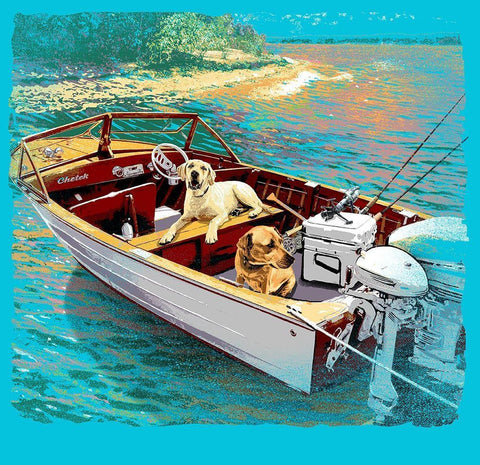 Boat of Dogs White Modern Wood Framed Art Print with Double Matting by Baldwin, Jim