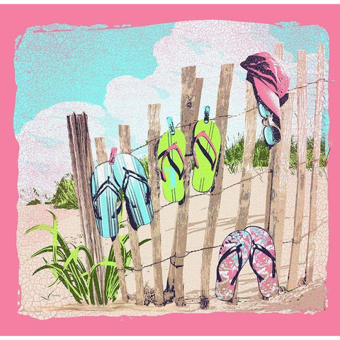 Flops on a Fence White Modern Wood Framed Art Print by Baldwin, Jim