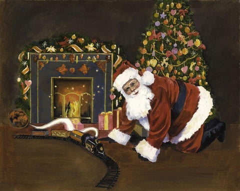 Santa Train White Modern Wood Framed Art Print with Double Matting by Rideout, Candy
