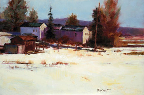 Winter Farm White Modern Wood Framed Art Print with Double Matting by Candy Rideout