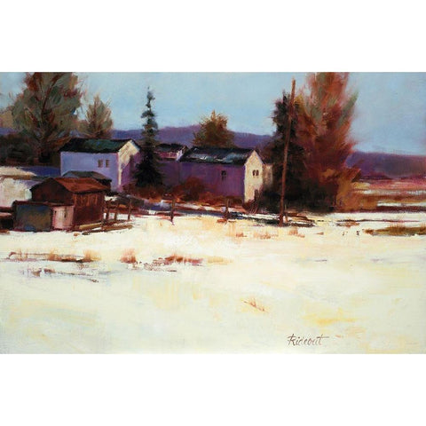 Winter Farm Black Modern Wood Framed Art Print with Double Matting by Candy Rideout