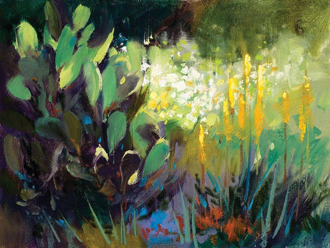 Greenery White Modern Wood Framed Art Print with Double Matting by Candy Rideout