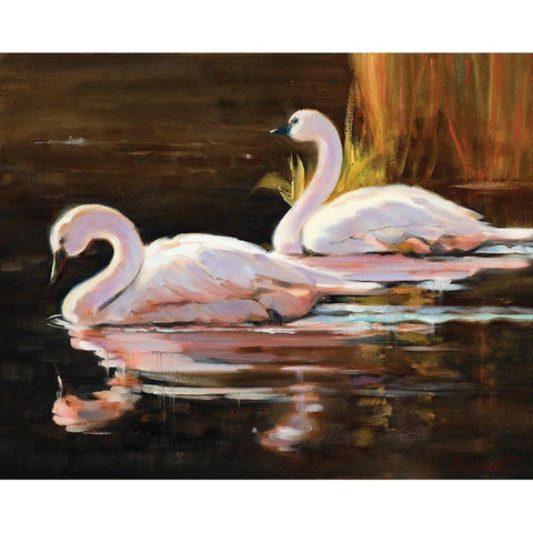 Swans White Modern Wood Framed Art Print by Candy Rideout