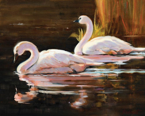 Swans Black Ornate Wood Framed Art Print with Double Matting by Candy Rideout