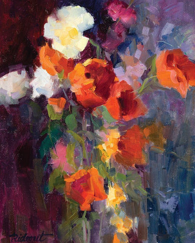 Floral I White Modern Wood Framed Art Print with Double Matting by Candy Rideout