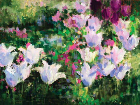 Floral II White Modern Wood Framed Art Print with Double Matting by Candy Rideout