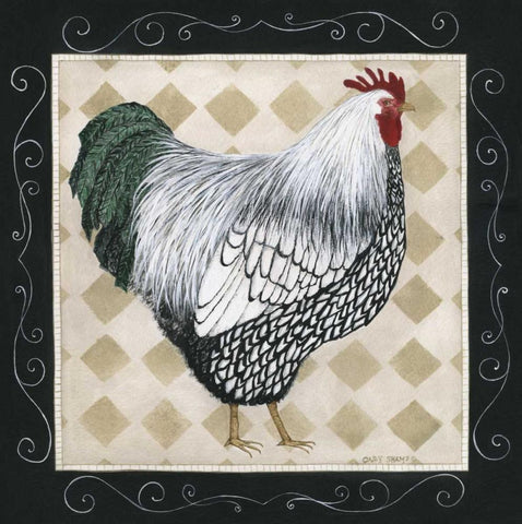 Rooster and Hen I White Modern Wood Framed Art Print with Double Matting by Shamp, Cindy