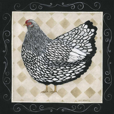 Rooster and Hen II Black Ornate Wood Framed Art Print with Double Matting by Shamp, Cindy