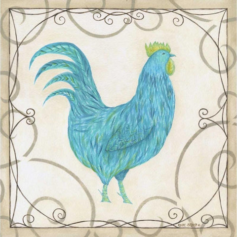 Teal Rooster I White Modern Wood Framed Art Print by Shamp, Cindy