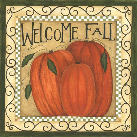 Welcome Fall Black Ornate Wood Framed Art Print with Double Matting by Shamp, Cindy