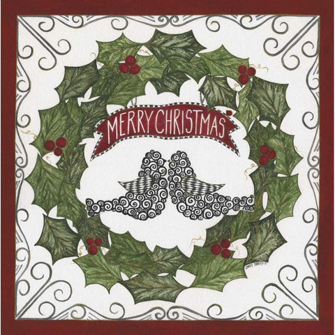 Merry Christmas Wreath Black Modern Wood Framed Art Print with Double Matting by Shamp, Cindy