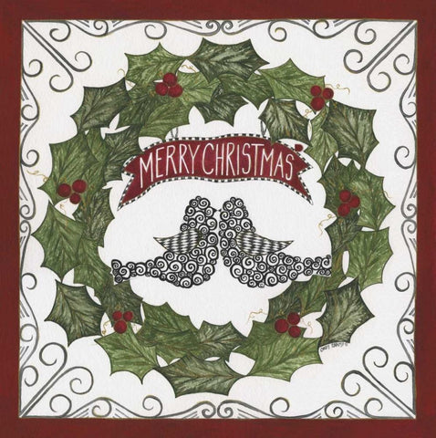 Merry Christmas Wreath Black Ornate Wood Framed Art Print with Double Matting by Shamp, Cindy