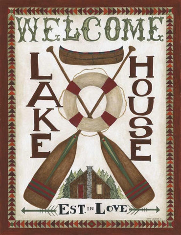 Lake House Welcome Black Ornate Wood Framed Art Print with Double Matting by Shamp, Cindy