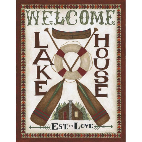 Lake House Welcome Black Modern Wood Framed Art Print by Shamp, Cindy