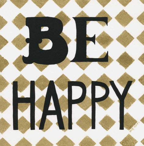 Be Happy Black Ornate Wood Framed Art Print with Double Matting by Shamp, Cindy