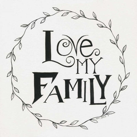 Love My Family Wreath White Modern Wood Framed Art Print with Double Matting by Shamp, Cindy