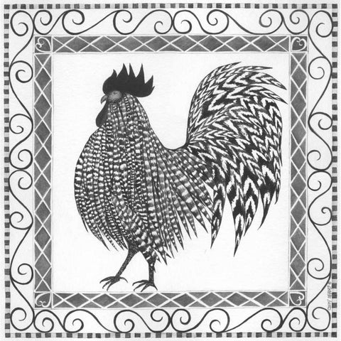 BandW Rooster II White Modern Wood Framed Art Print by Shamp, Cindy