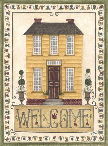 Yellow House Welcome Black Ornate Wood Framed Art Print with Double Matting by Shamp, Cindy