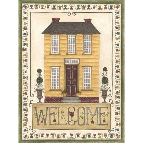 Yellow House Welcome Black Modern Wood Framed Art Print with Double Matting by Shamp, Cindy