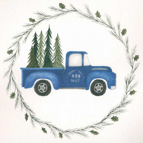 Old Blue Truck White Modern Wood Framed Art Print with Double Matting by Shamp, Cindy