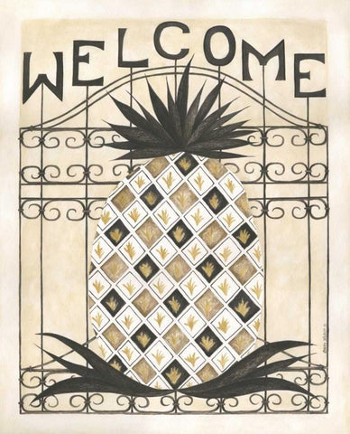 Welcome Pineapple Black Ornate Wood Framed Art Print with Double Matting by Shamp, Cindy