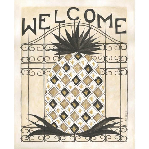 Welcome Pineapple Black Modern Wood Framed Art Print with Double Matting by Shamp, Cindy