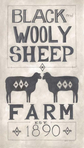 Black Wooly Sheep White Modern Wood Framed Art Print with Double Matting by Shamp, Cindy