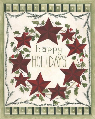 Happy Holidays Wreath Black Ornate Wood Framed Art Print with Double Matting by Shamp, Cindy