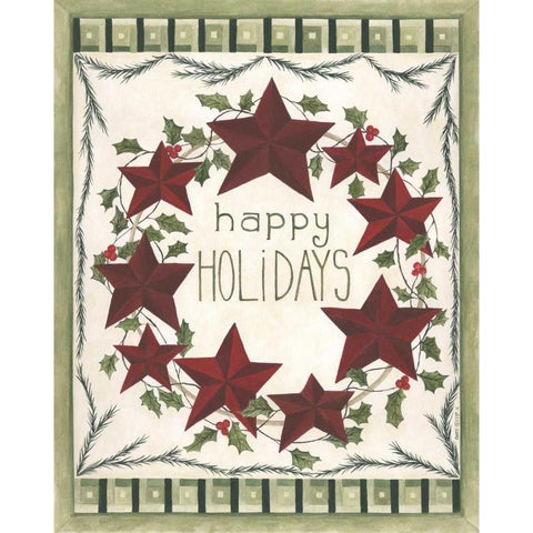 Happy Holidays Wreath Gold Ornate Wood Framed Art Print with Double Matting by Shamp, Cindy