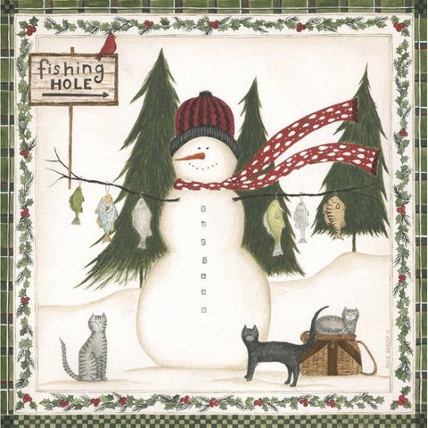 Fishing Hole Snowman White Modern Wood Framed Art Print by Shamp, Cindy