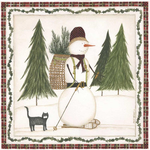 Cross Country Snowman Black Ornate Wood Framed Art Print with Double Matting by Shamp, Cindy