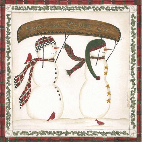 Canoe Snowman White Modern Wood Framed Art Print by Shamp, Cindy