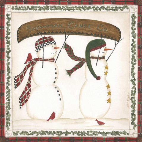 Canoe Snowman Black Ornate Wood Framed Art Print with Double Matting by Shamp, Cindy