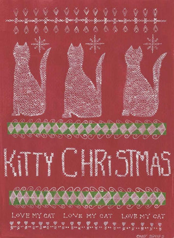 Kitty Christmas White Modern Wood Framed Art Print with Double Matting by Shamp, Cindy