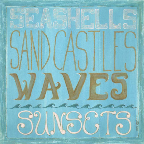 Seashells and Sand Castles Black Ornate Wood Framed Art Print with Double Matting by Shamp, Cindy