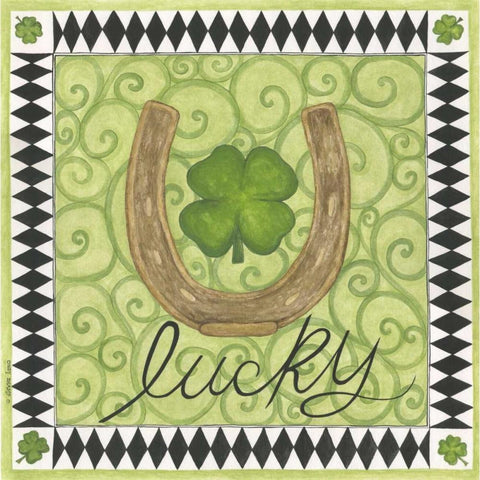 Lucky Horse Shoe Gold Ornate Wood Framed Art Print with Double Matting by Shamp, Cindy