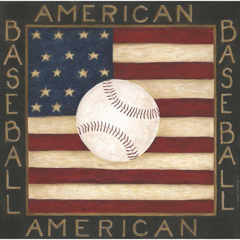 American Baseball Gold Ornate Wood Framed Art Print with Double Matting by Shamp, Cindy