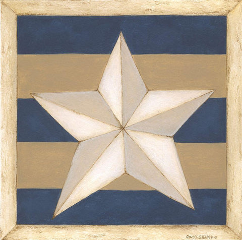 White Star, Blue Stripes White Modern Wood Framed Art Print with Double Matting by Shamp, Cindy