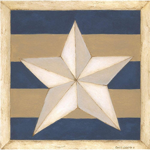 White Star, Blue Stripes Gold Ornate Wood Framed Art Print with Double Matting by Shamp, Cindy