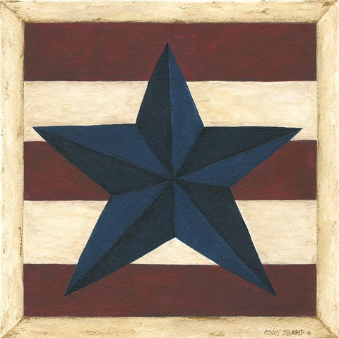 Blue Star, Red Stripes White Modern Wood Framed Art Print with Double Matting by Shamp, Cindy