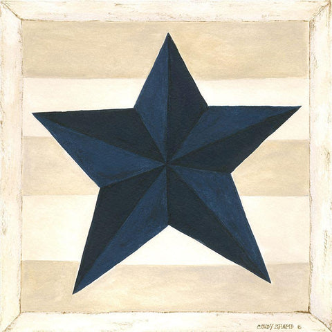 Blue Star, White Stripes White Modern Wood Framed Art Print by Shamp, Cindy