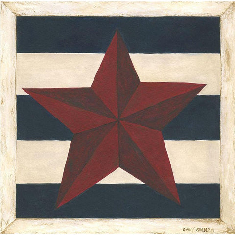 Red Star, Blue Stripes White Modern Wood Framed Art Print by Shamp, Cindy