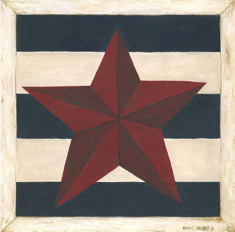 Red Star, Blue Stripes White Modern Wood Framed Art Print with Double Matting by Shamp, Cindy