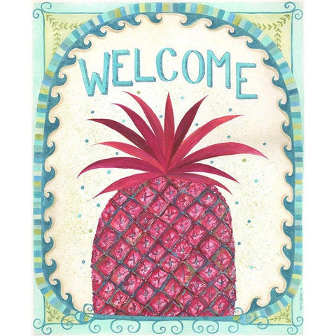 Welcome Pineapple Black Modern Wood Framed Art Print with Double Matting by Shamp, Cindy
