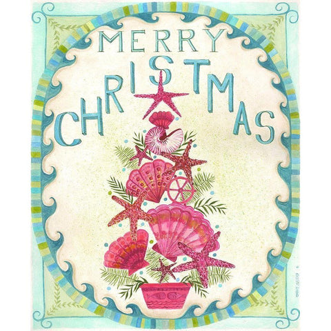 Merry Coastal Christmas Black Modern Wood Framed Art Print by Shamp, Cindy